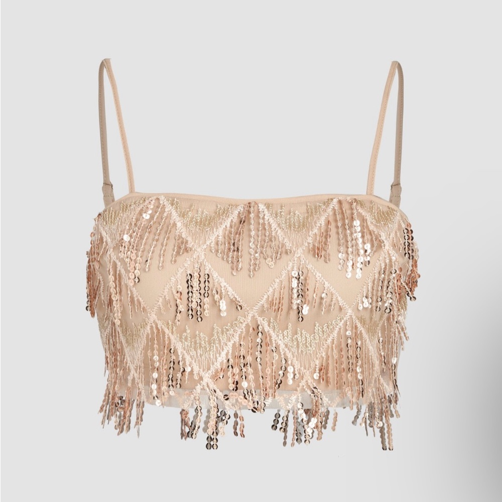 Cider crop top, medium, champagne in color, with sequins